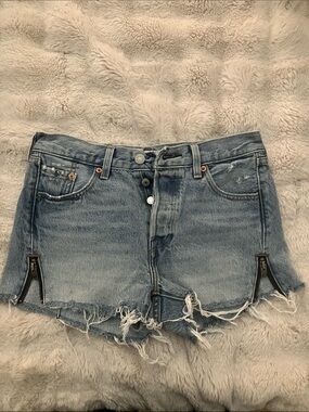 Levi's Medium Blue Distressed Denim Zip-Hem Shorts